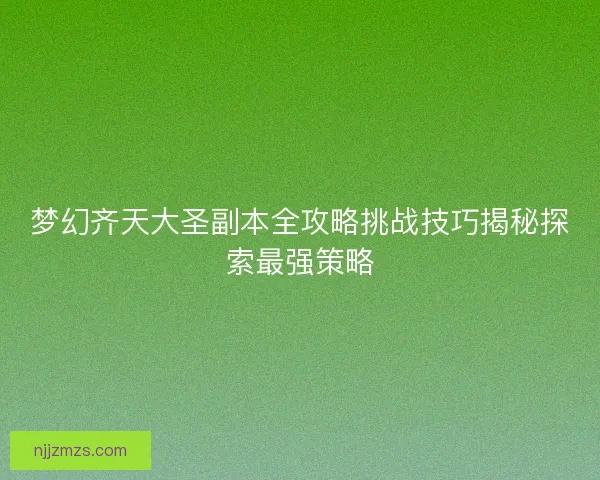梦幻齐天大圣副本全攻略挑战技巧揭秘探索最强策略